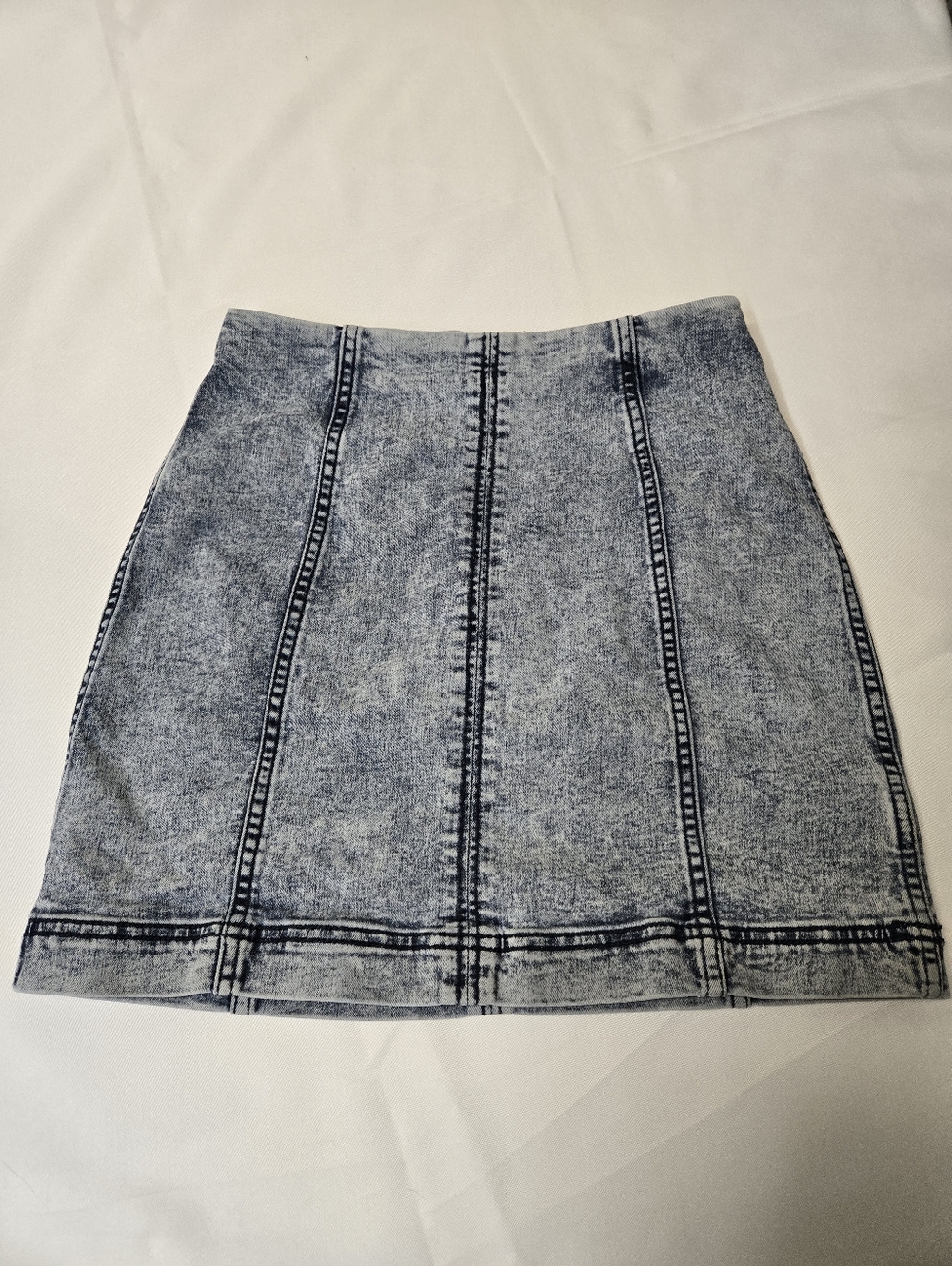 Free People Womens Size 6 Blue Acid Wash Denim Stretch Mini Skirt